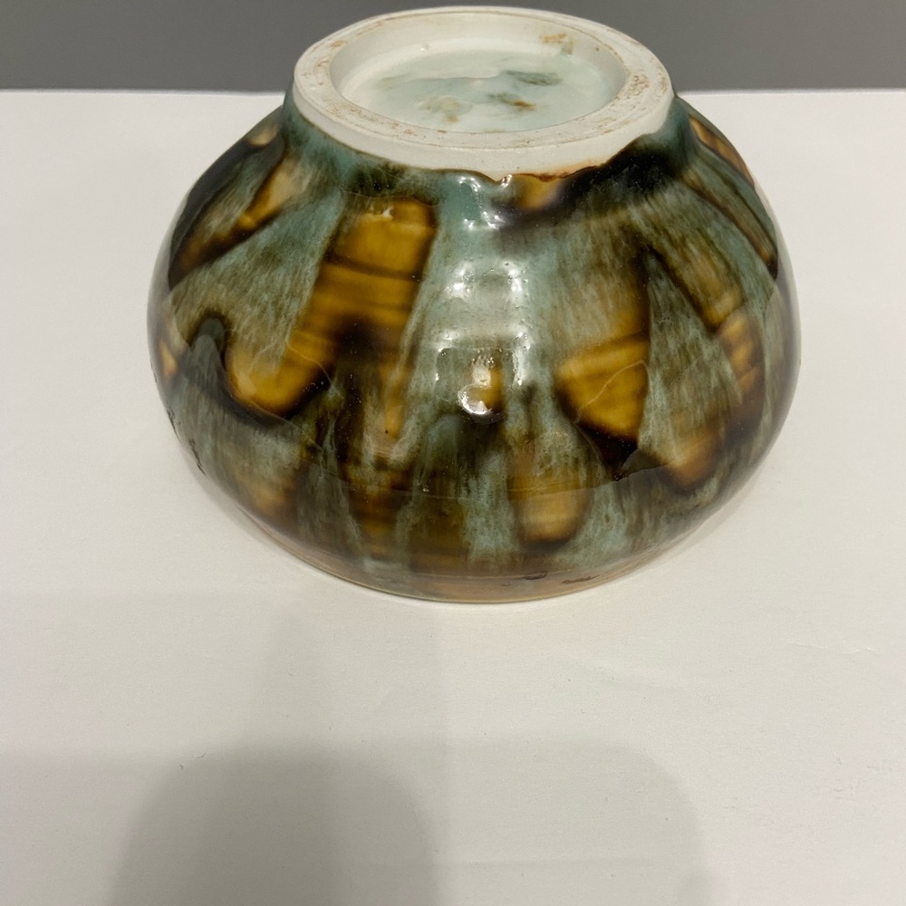 Vintage MCM HULL POTTERY 1950-60s Hand Thrown Drip Glaze Green Brown Stoneware - Picture 7 of 14